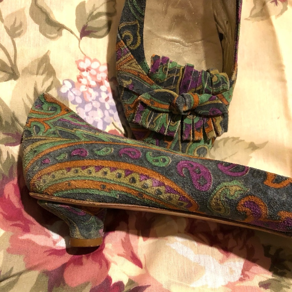 ETRO PAISLEY SUEDE LEATHER KITTEN HEELS SHOES 40.5 101/2